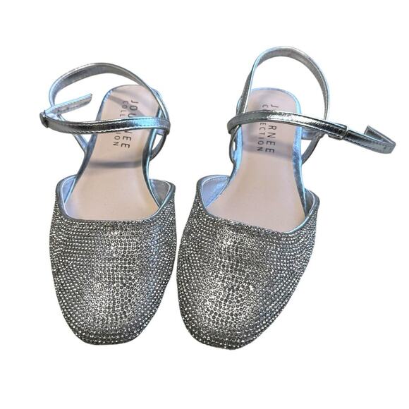 Journee Collection Nysha Square Toe Rhinestone Crystal Flats Size 6.5 Like New - Picture 4 of 16